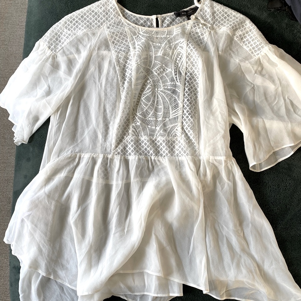 NWT BCBGMaxazria White Lace Blouse- Sheer